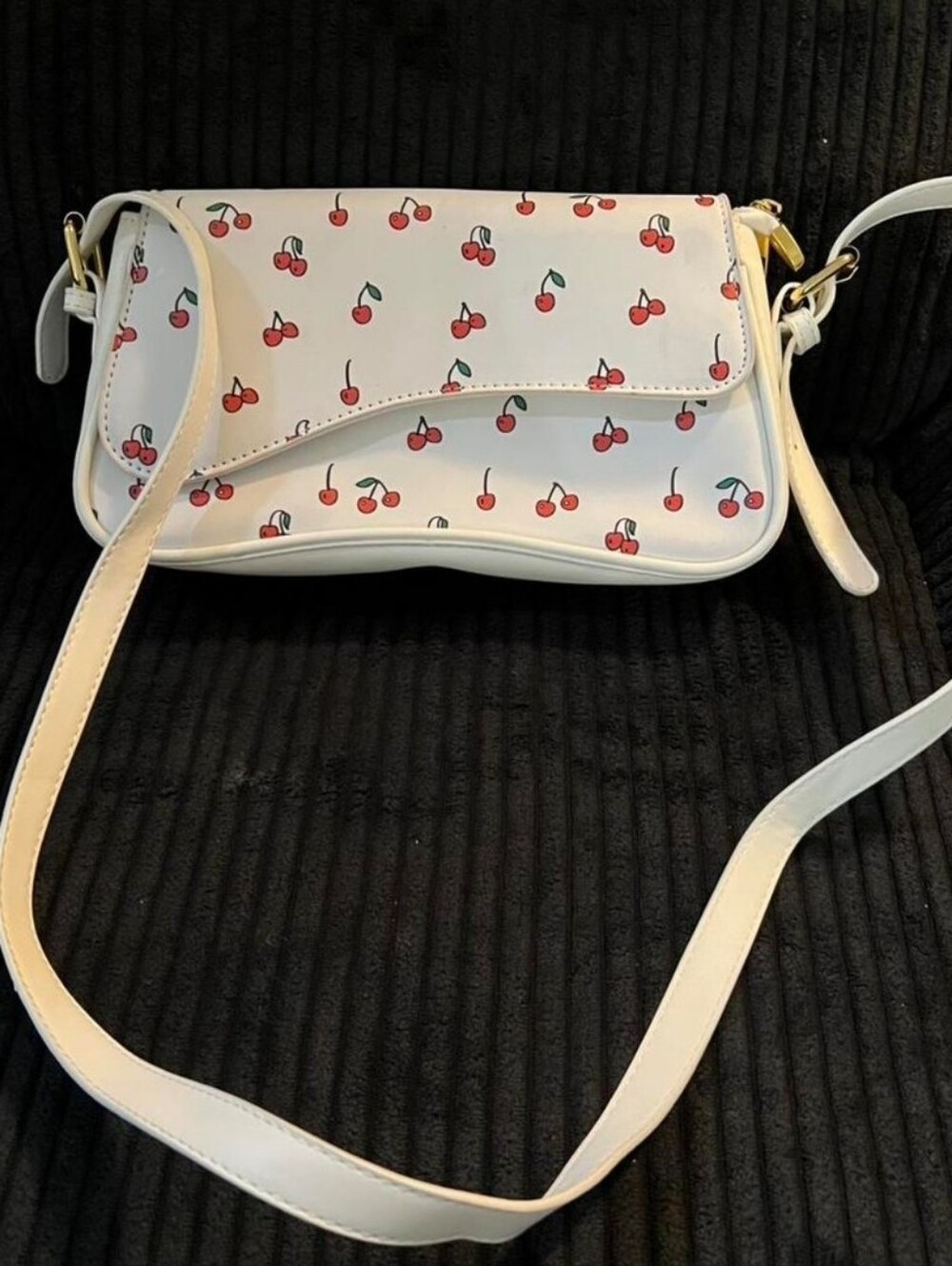 White Cherry Print Crossbody Bag